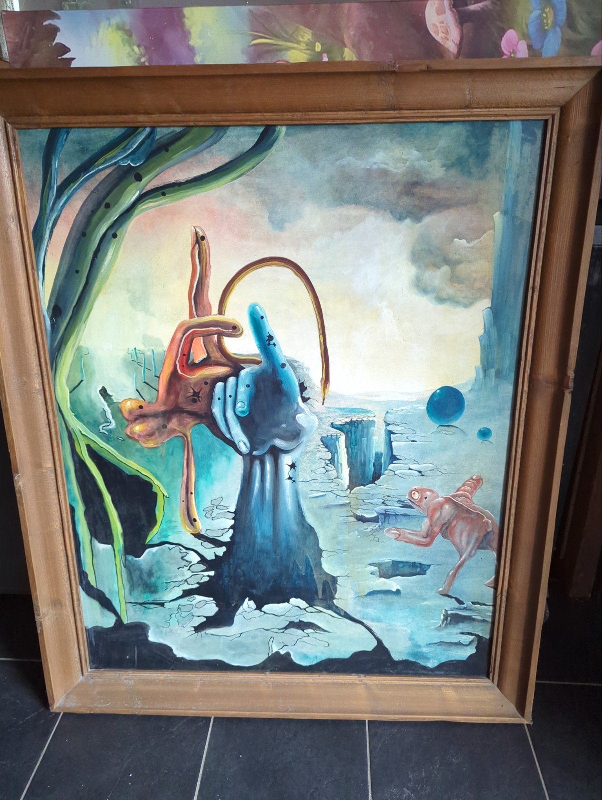Schilderij fantasie met degelijke eiken lijst. 'Jochem 67', Ophalen