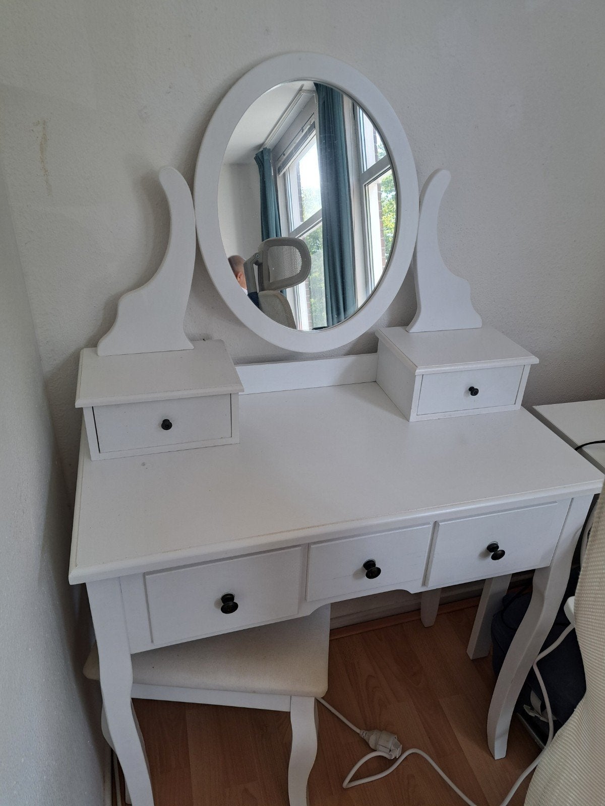Witte kaptafel met spiegel en stoel, Huis en Inrichting, Minder dan 50 cm, Gebruikt, Ophalen of Verzenden, Hout