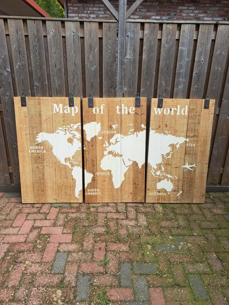 Houten Wereldkaart Wanddecoratie - Vintage Stijl, Gebruikt, Hout, Vintage, Ophalen of Verzenden