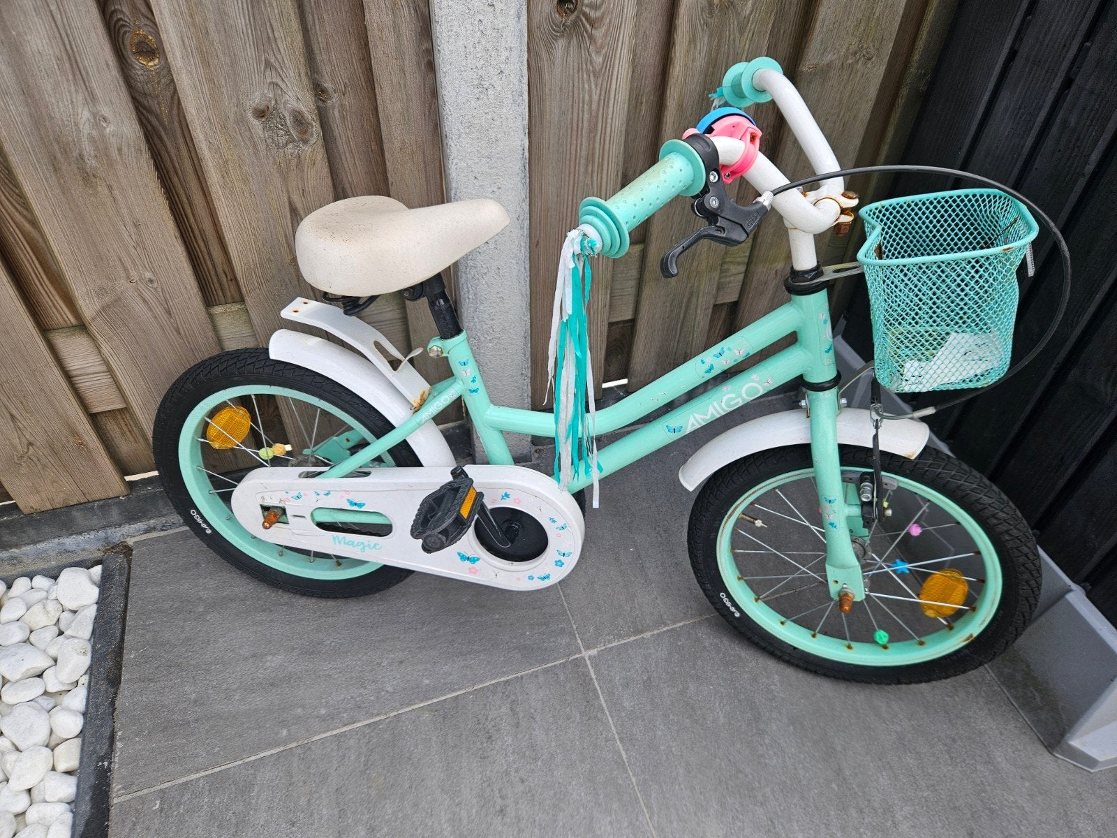 Amigo kinderfiets, Ophalen, Zijwieltjes, Velgrem, Amigo