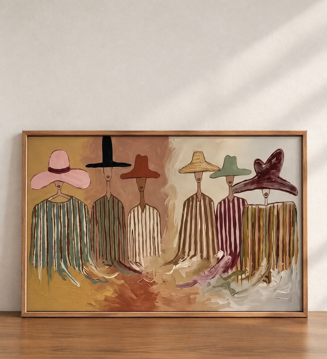 Decoratieve kunstprint - abstracte vrouwen met hoed 40x80 cm, Nieuw, Ophalen of Verzenden, Print, 5 – 50