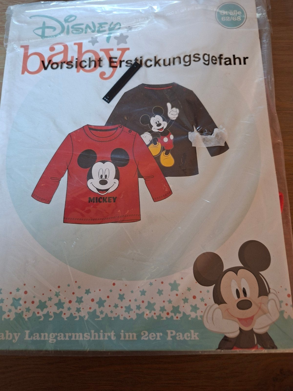 2 Disney Baby T-shirts Lange Mouw Mickey Mouse Maat 62/68, Kinderen en Baby's, Babykleding | Maat 62, Jongetje of Meisje, Nieuw