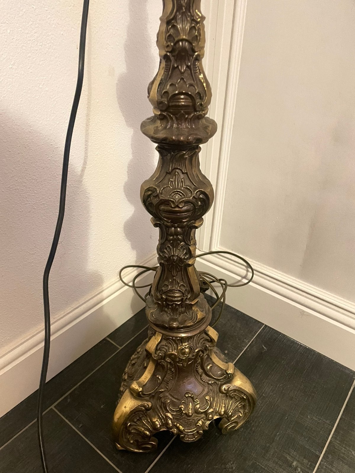 Antieke bronze staande lamp, Ophalen of Verzenden, Koper of Brons