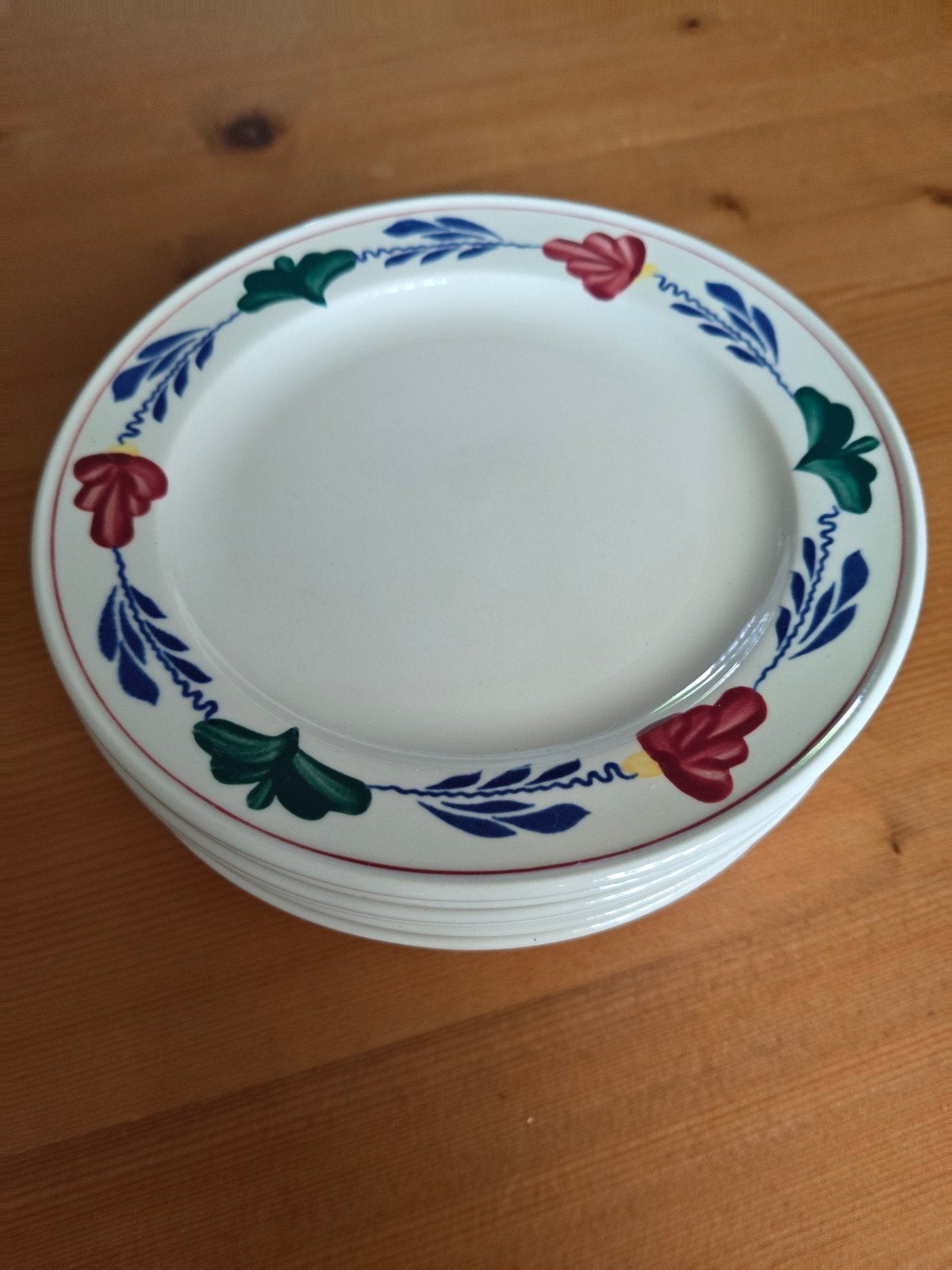 Boerenbont gebaksbordjes met rand, Huis en Inrichting, Ophalen of Verzenden, Gebruikt, Aardewerk, Bord(en)