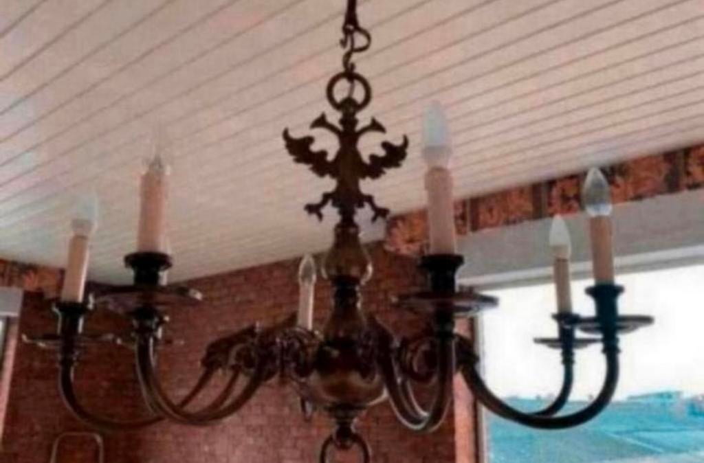 Lamp oude antiek zwaar bronzen kroonluchter brons en zwaar., Ophalen of Verzenden
