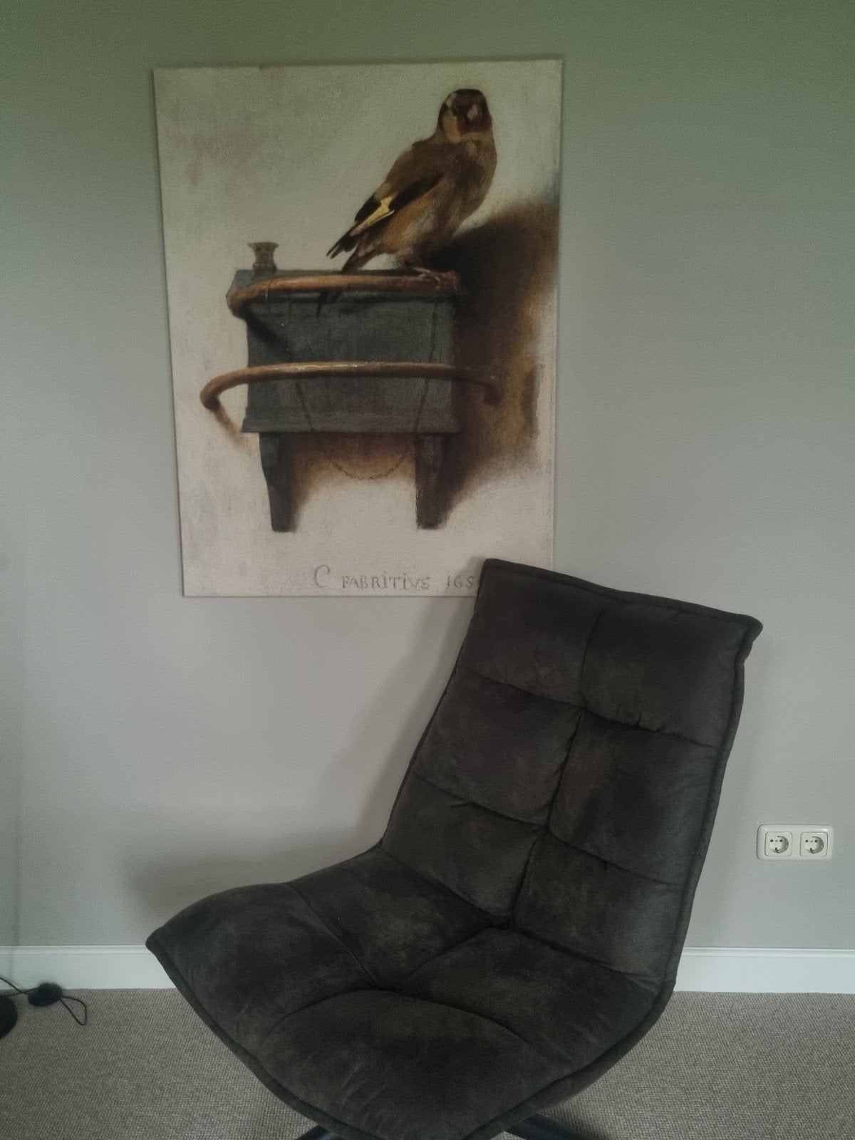 groot schilderij van het bekende puttertje, Antiek en Kunst, Ophalen, Doek, Realistisch, Stilleven