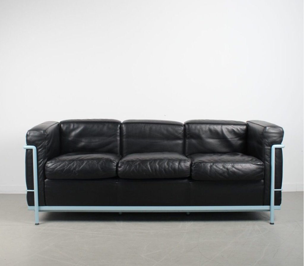 Cassina LC2 Bank 3-Zits Zwart Leer - Blauw