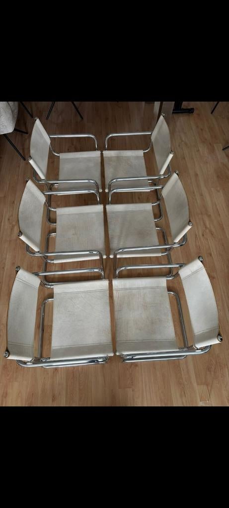 6 orginele Eetkamerstoelen Mart Stam/Marcel Breuer, Ophalen, Gebruikt, Wit, Leer