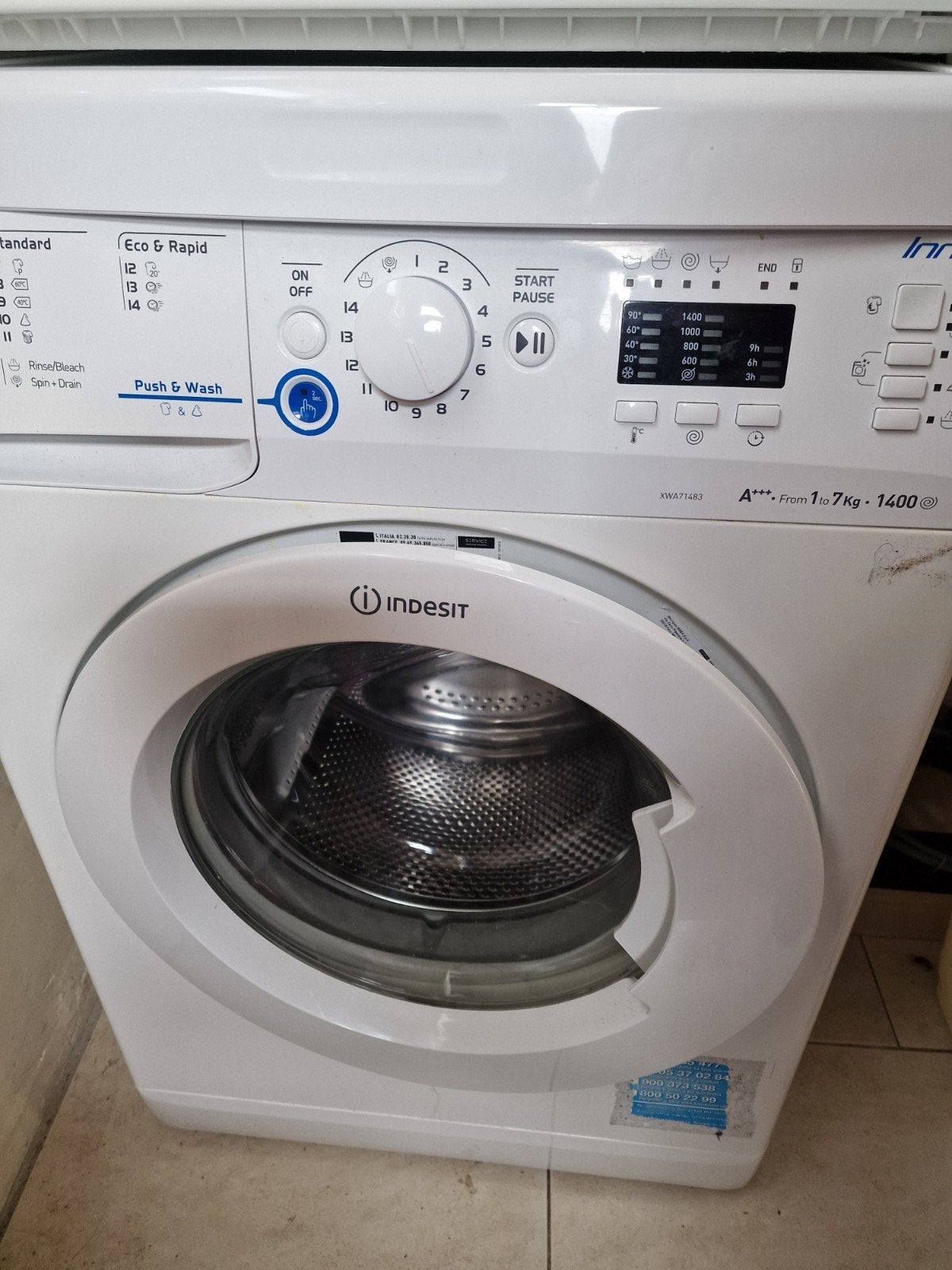 Indesit Wasmachine 7kg A+++ 1400 toeren - Zo goed als nieuw, Witgoed en Apparatuur, Wasmachines, Ophalen, Zo goed als nieuw, 85 tot 90 cm