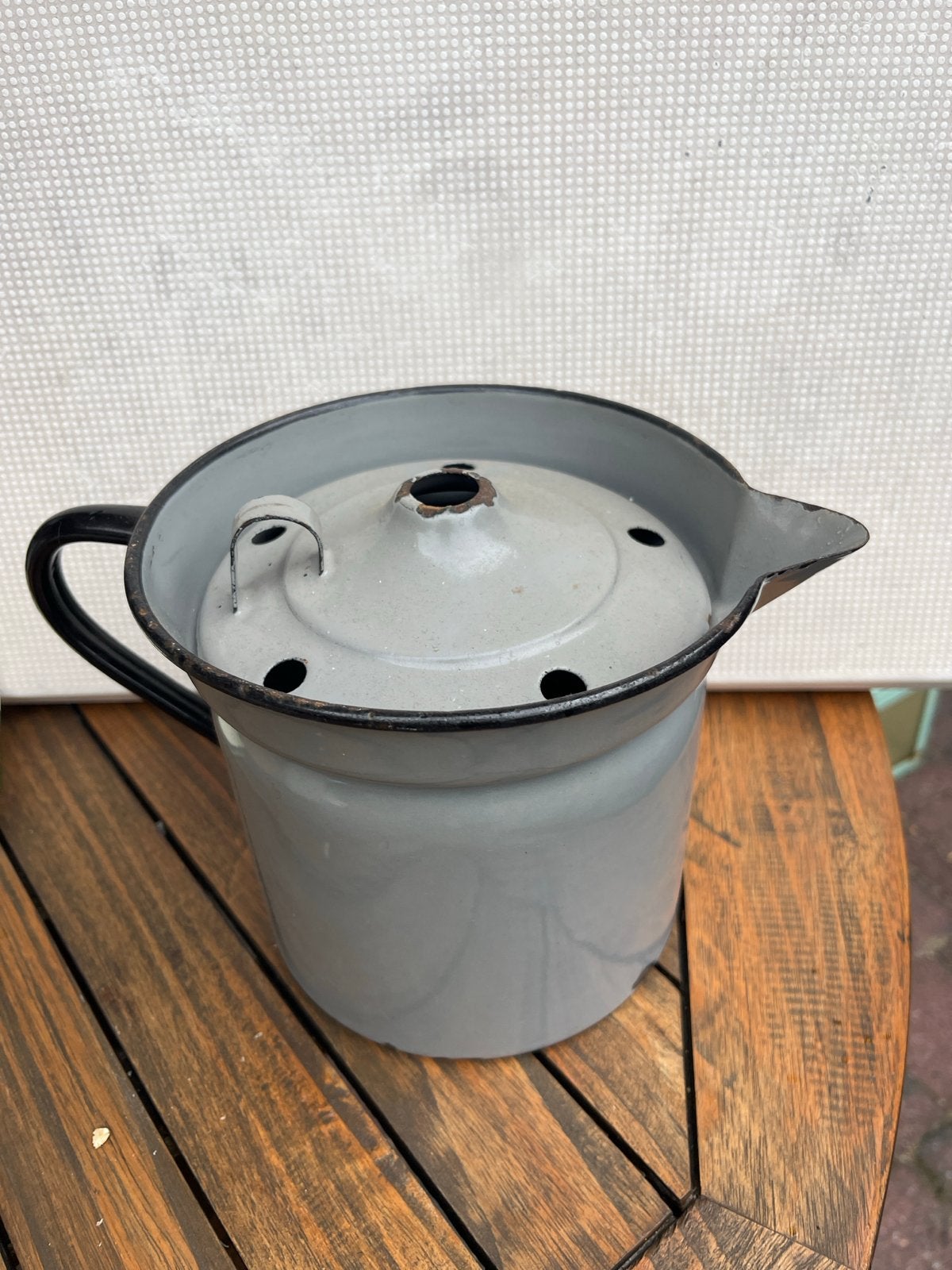 Vintage geëmailleerde  -grijze melkkoker, Ophalen of Verzenden