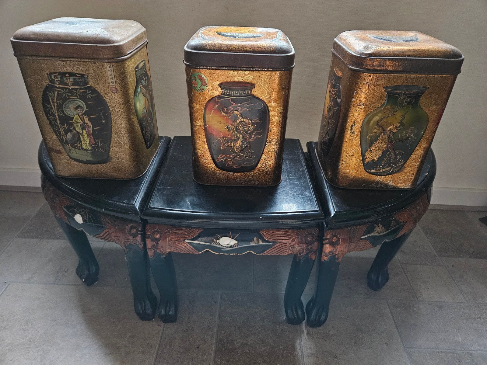 3 vintage/antieke Japanse theeblikken, Verzamelen, Ophalen