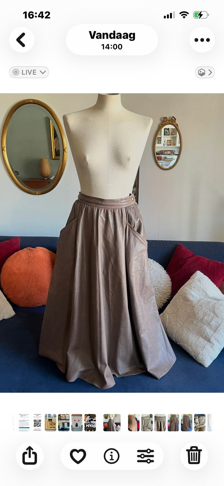 Vintage Richard Rulam leren rok, maat 36, Kleding | Dames, Rokken, Bruin, Ophalen of Verzenden, Zo goed als nieuw, Maat 36 (S)