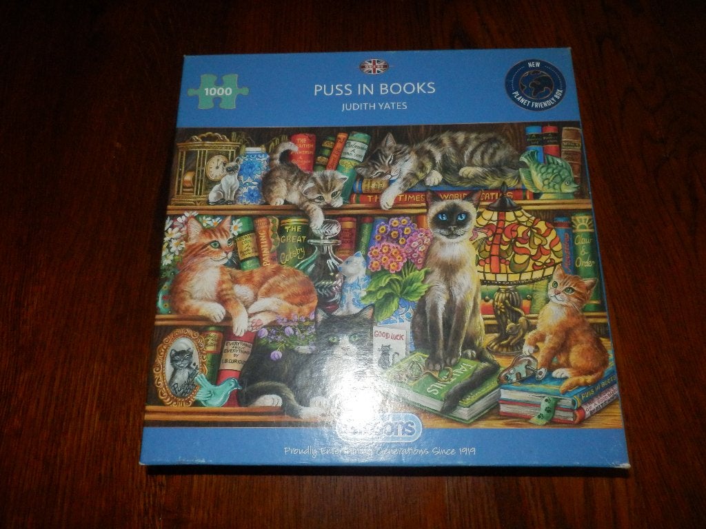 Gibsons legpuzzel ::::: Puss in Books - 1000 stukjes ., Ophalen of Verzenden, 500 t/m 1500 stukjes, Zo goed als nieuw, Legpuzzel