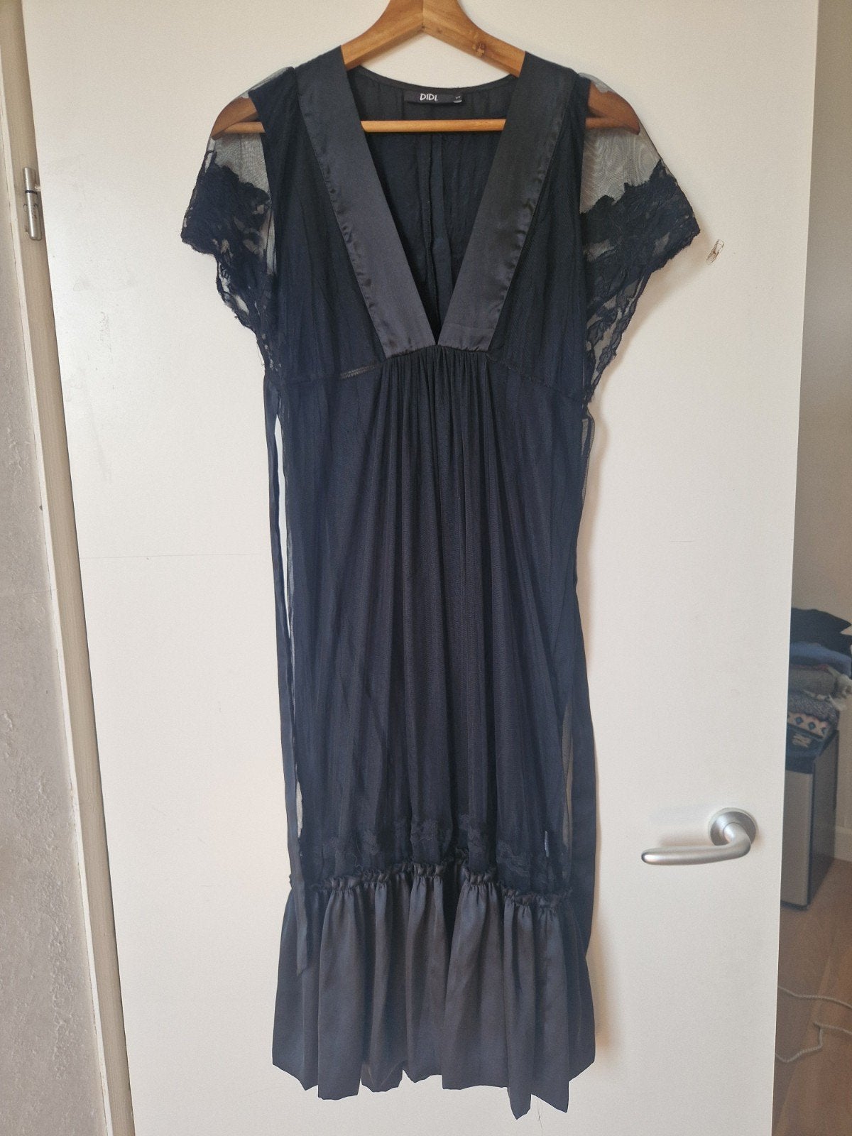 DIDI. Zwarte Maxi Jurk met Kant en Tule - Maat S, DIDI., Zwart, Ophalen of Verzenden, Zo goed als nieuw