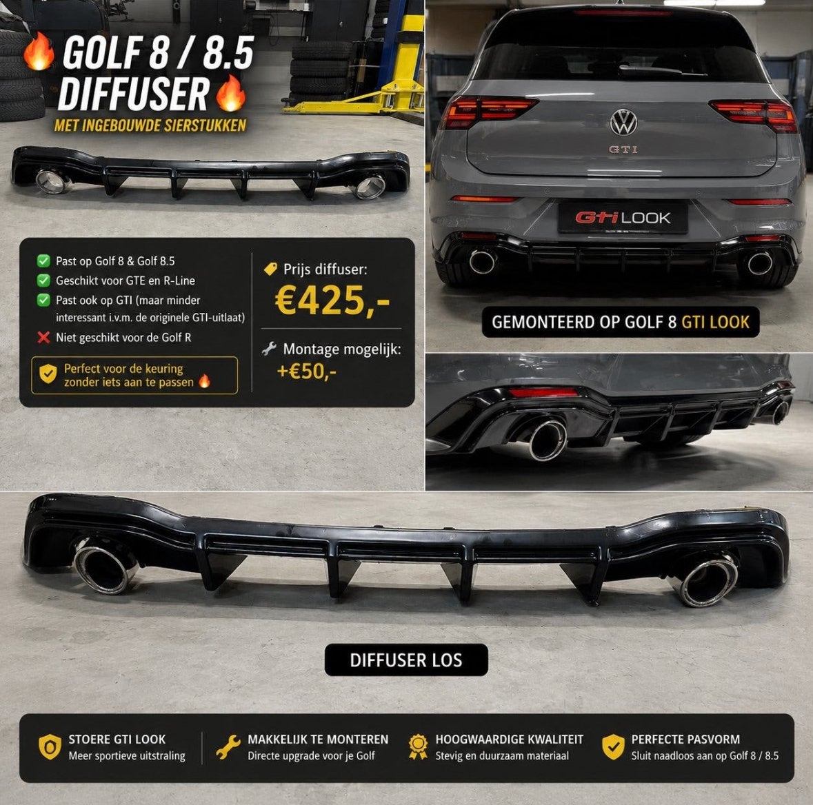 Golf 8 / 8.5 gti diffuser met ingebouwde sierstukken, Ophalen of Verzenden