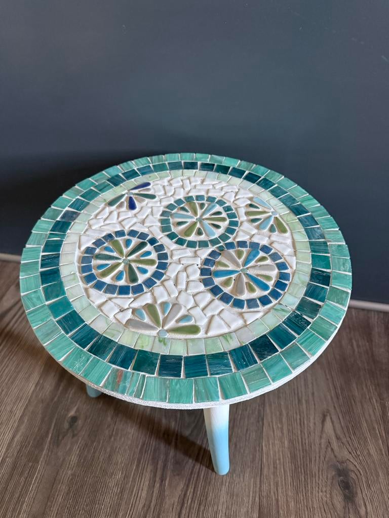 Bijzettafel met mozaïek, 35 cm breed, 32 cm hoog, Minder dan 55 cm, Gebruikt, Rond, Ophalen of Verzenden
