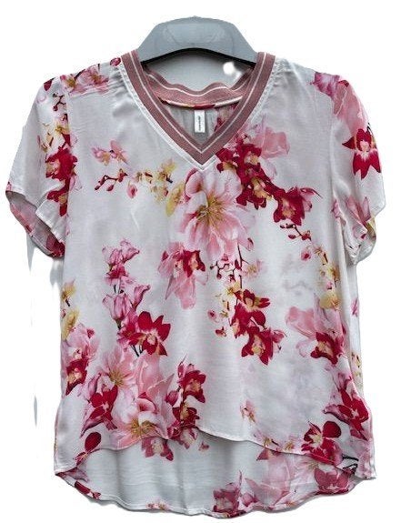 Mooi shirt Soyaconcept, wit met roze bloemen, V-hals, mt M, Kleding | Dames, Blouses en Tunieken, Maat 38/40 (M), Wit, Zo goed als nieuw
