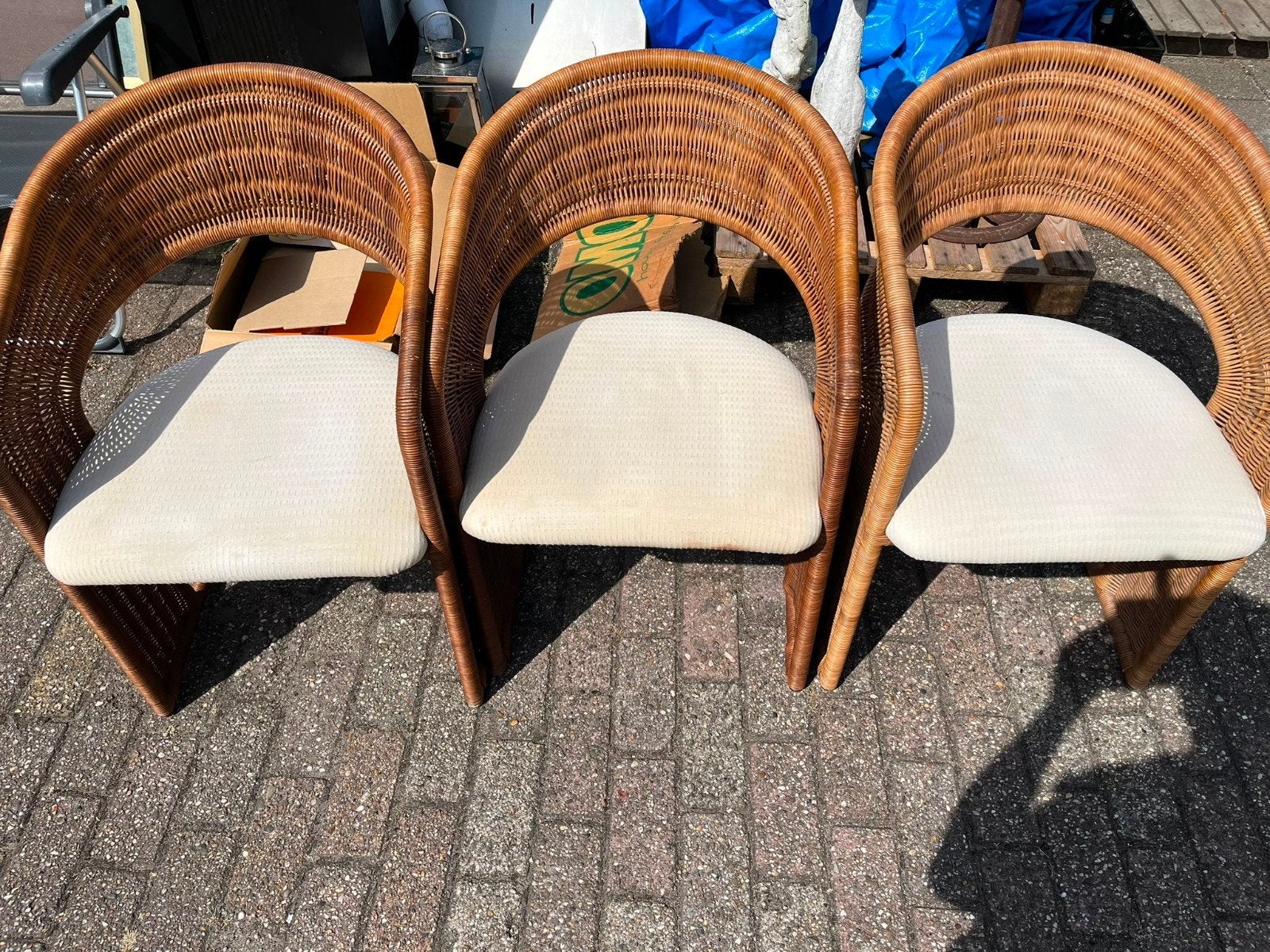 Rotan stoeltjes (3stuks), Ophalen, Gebruikt, Vintage, Stof