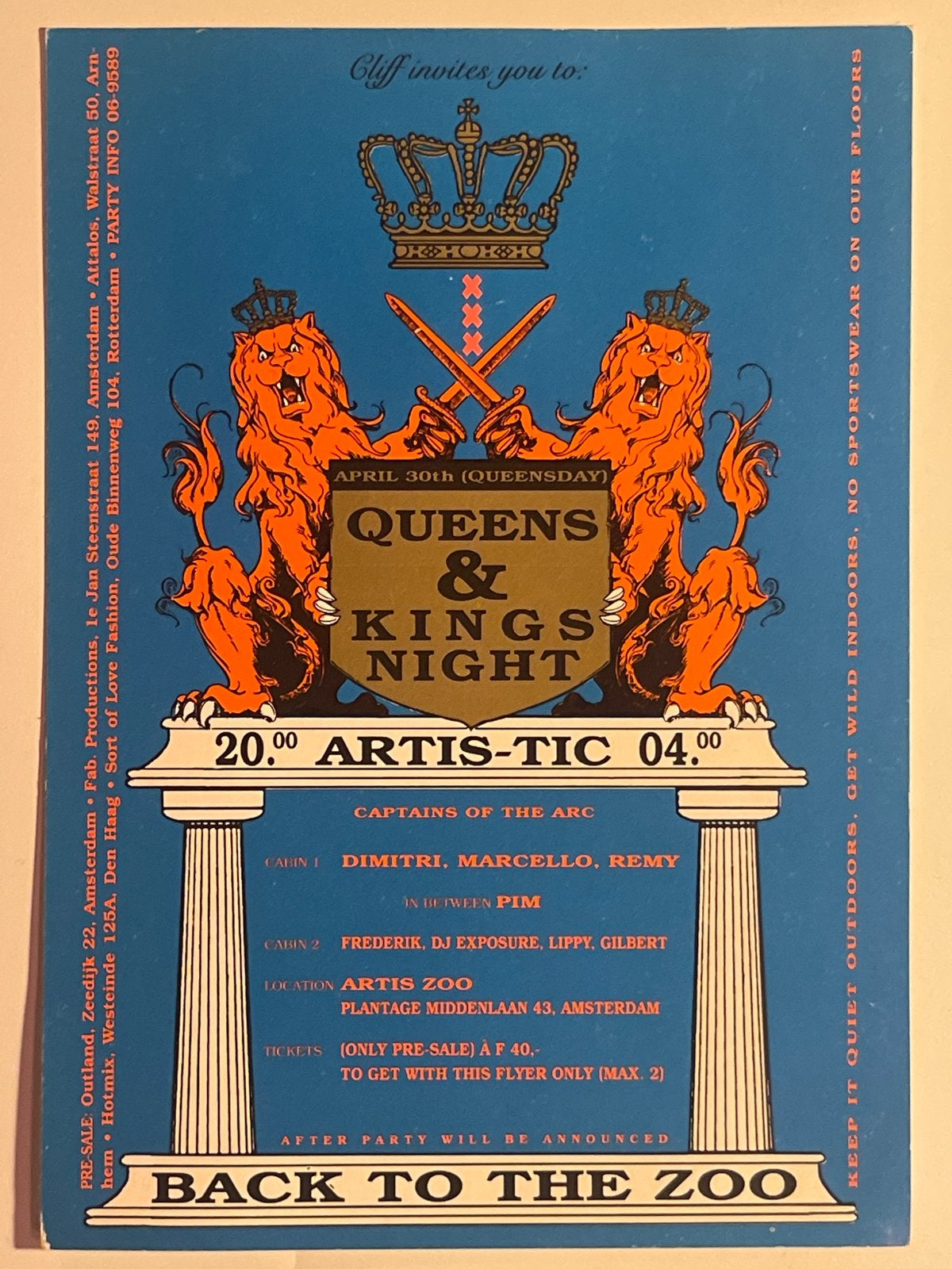 Flyer Back To The Zoo In Artis koninginnen dag Queens& Kings, Verzenden