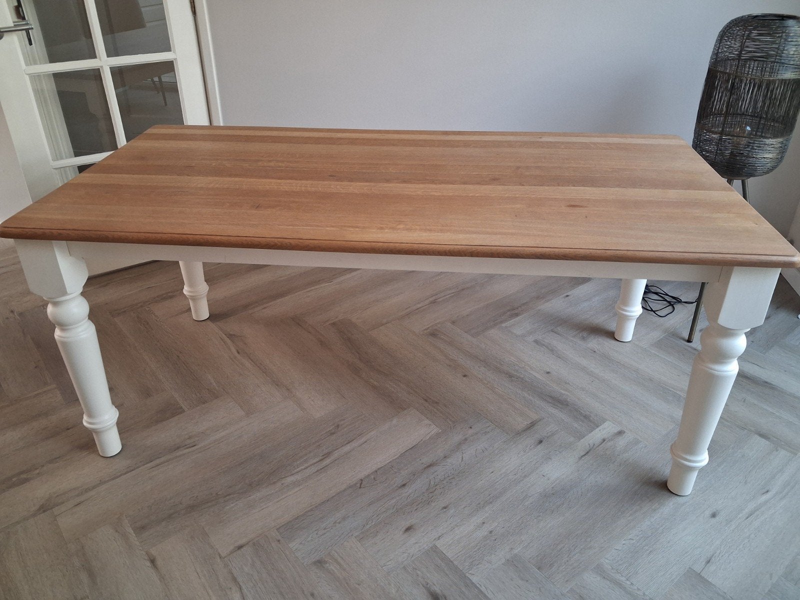 Verlengbare  eettafel met gedraaide poten en houten blad, Ophalen, Rechthoekig, 150 tot 200 cm, 50 tot 100 cm