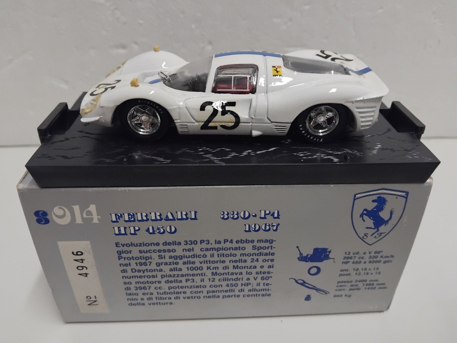 Brumm 1:43 Ferrari 330 P4 wit S serie 014 Limited Edi 4946, Ophalen of Verzenden, Zo goed als nieuw, Auto, Overige merken
