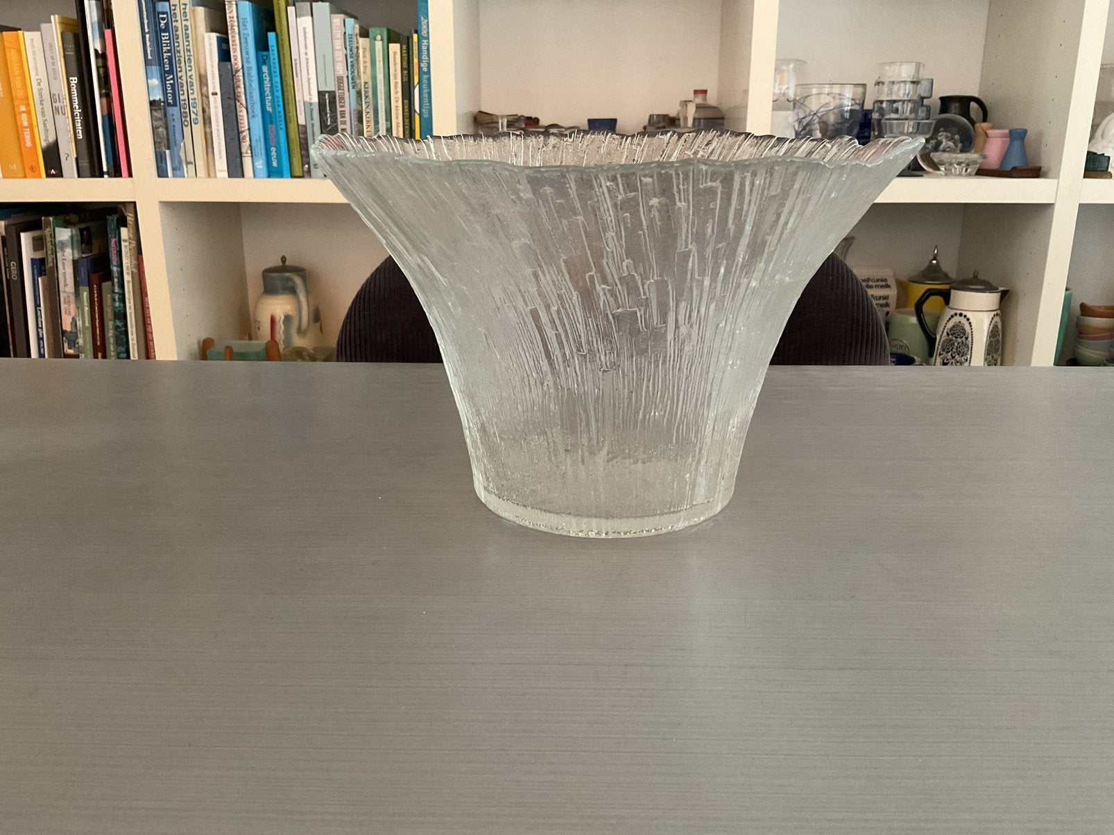 Vintage glazen vaas Mäntsälän Lasisepät, Pertti Kallioinen, Transparant, 16 cm, Ophalen of Verzenden, Glas