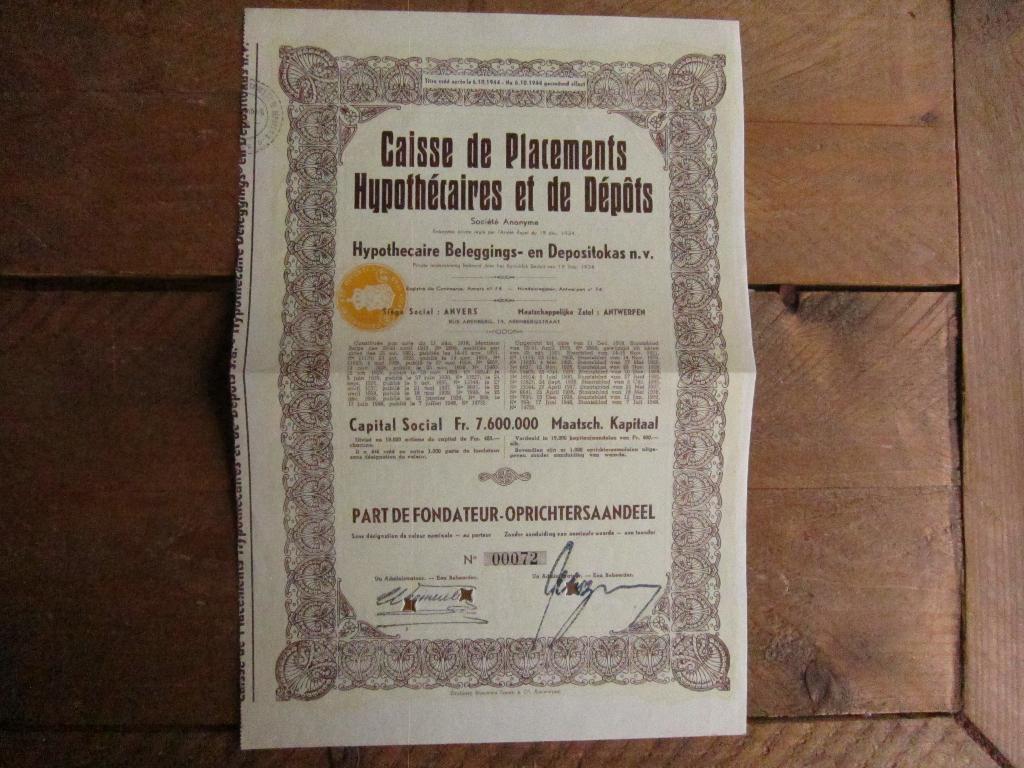 Aandeel Hypothecaire Beleggings- en Depositokas N.V., Postzegels en Munten, Aandelen en Waardepapieren, Ophalen of Verzenden, 1920 tot 1950