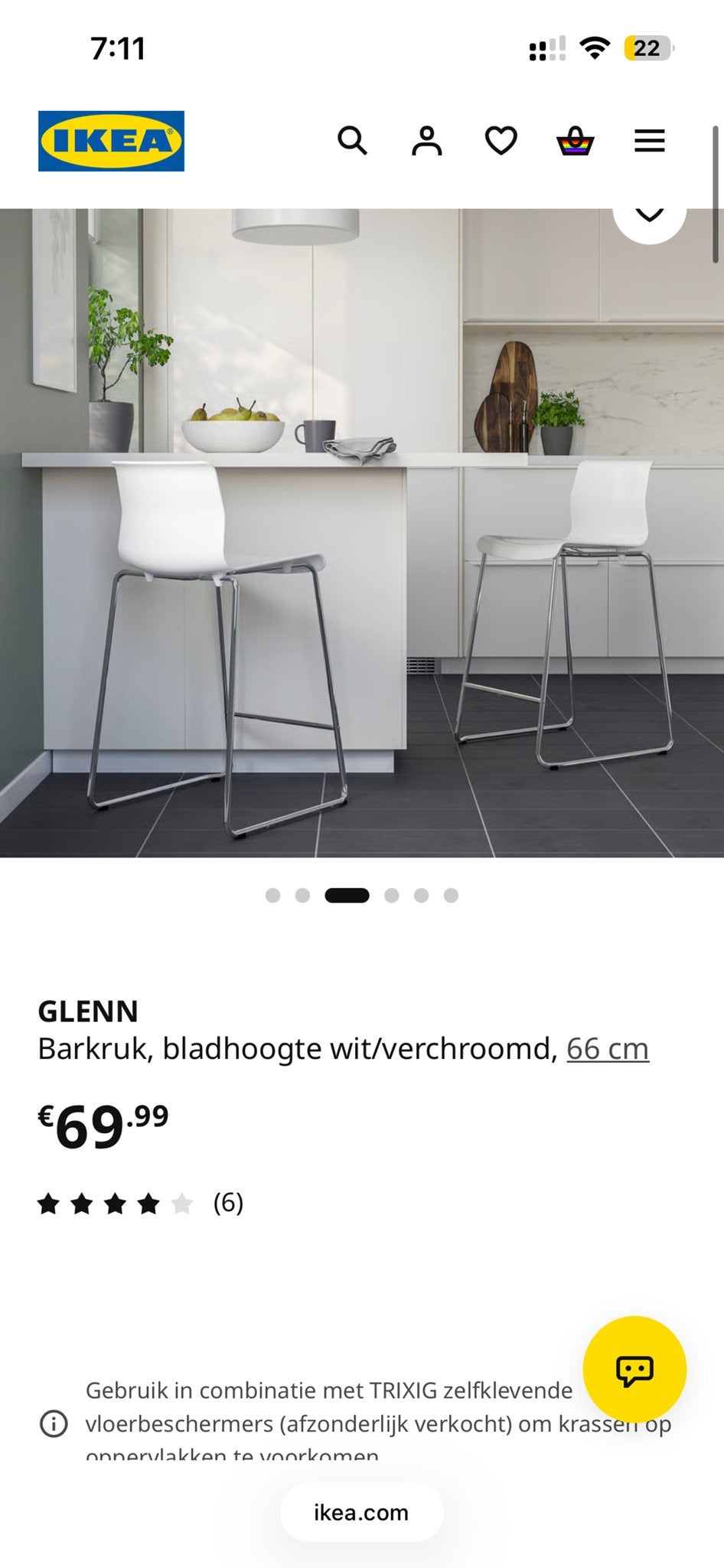 Nieuwe IKEA Glenn barkruk, wit/verchroomd, 77cm, Kunststof, 60 tot 90 cm, Nieuw, Ophalen of Verzenden
