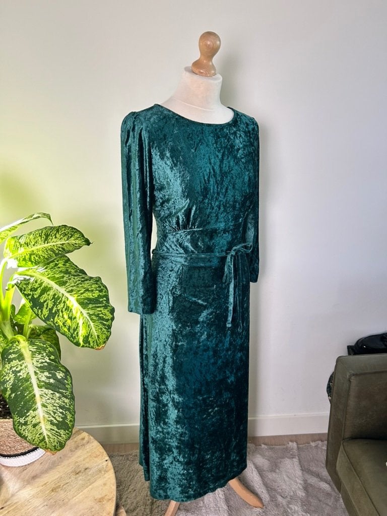 King Louie maat XL midi groene velvet jurk 3609, Maat 46/48 (XL) of groter, Ophalen of Verzenden, Zo goed als nieuw, King Louie