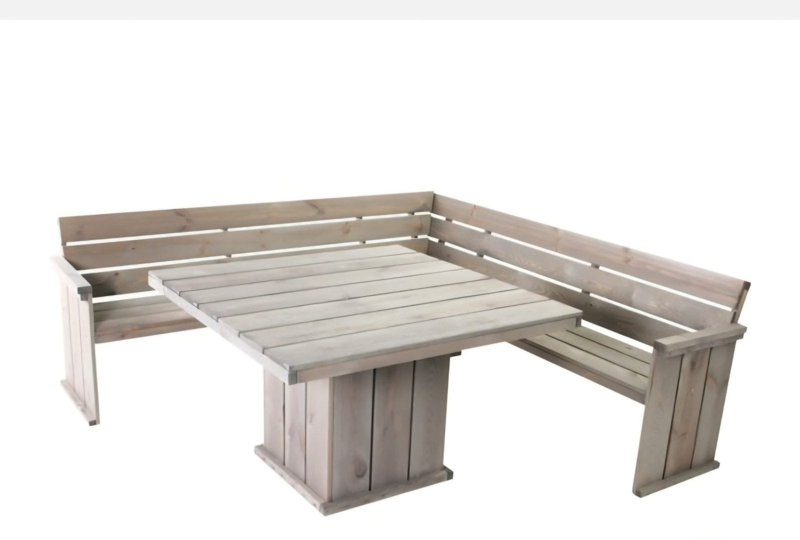 Tuin hoekbank hout + vierkante grote tuintafel, Ophalen, Zo goed als nieuw