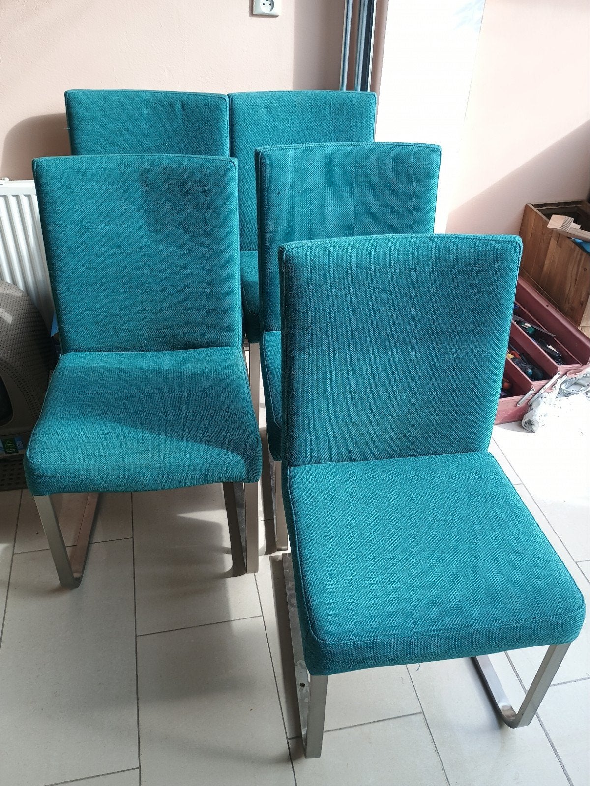 5 stoelen, Ophalen, Gebruikt, Blauw, Vijf, Zes of meer stoelen