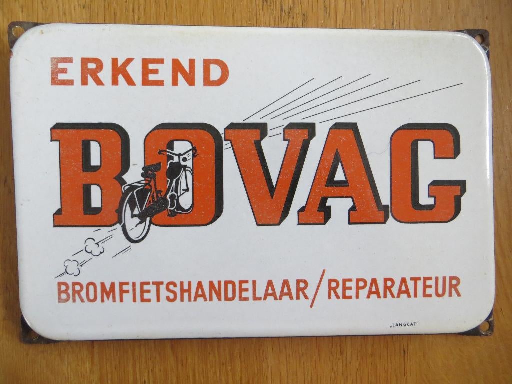 Bromfietsbord van emaille, Ophalen of Verzenden, Gebruikt, Reclamebord