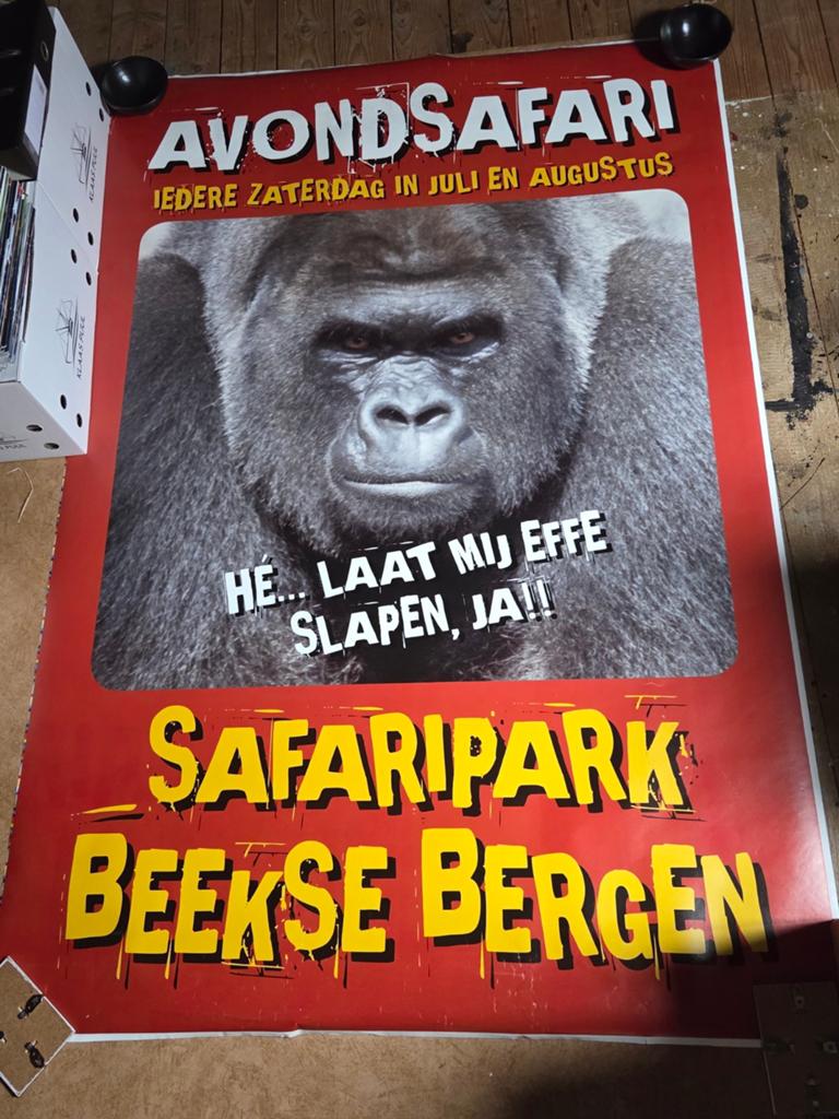 Abri poster Safaripark Beekse Bergen - Avondsafari, Deurposter of groter, Ophalen of Verzenden, Dier of Natuur, Rechthoekig Staand