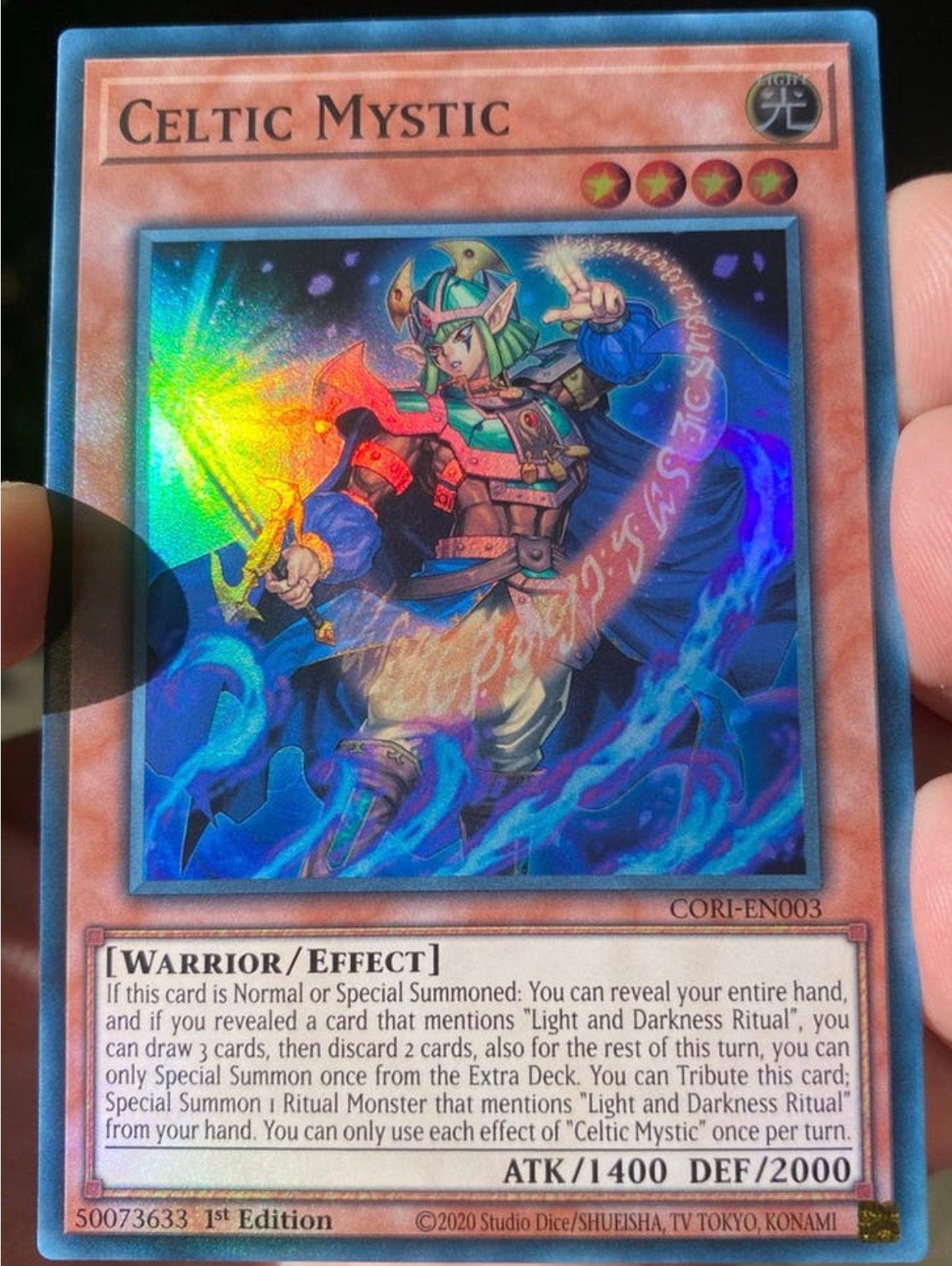 Yu-Gi-Oh! Celtic Mystic CORI 1st Edition !, Ophalen of Verzenden, Zo goed als nieuw, Losse kaart, Foil