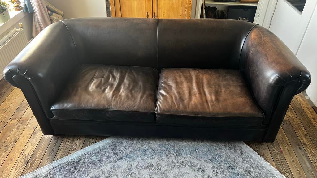 Leren sofa van Jan Frantzen, Huis en Inrichting, Ophalen, Gebruikt, Driepersoons, Landelijk engels chesterfield