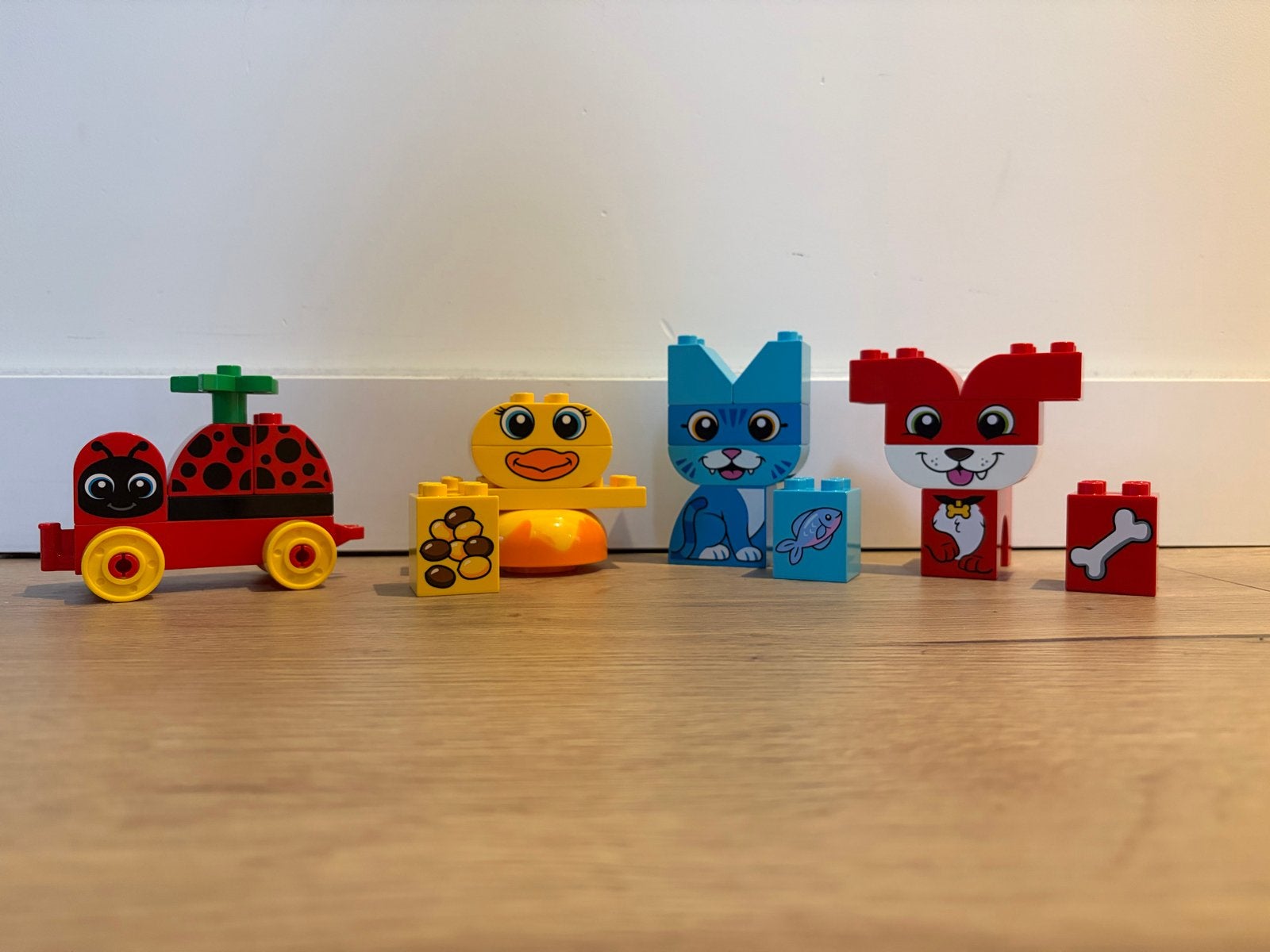 Duplo Dieren: Lieveheersbeestje, Eend, Kat en Hond, Ophalen of Verzenden, Gebruikt, Losse stenen, Duplo