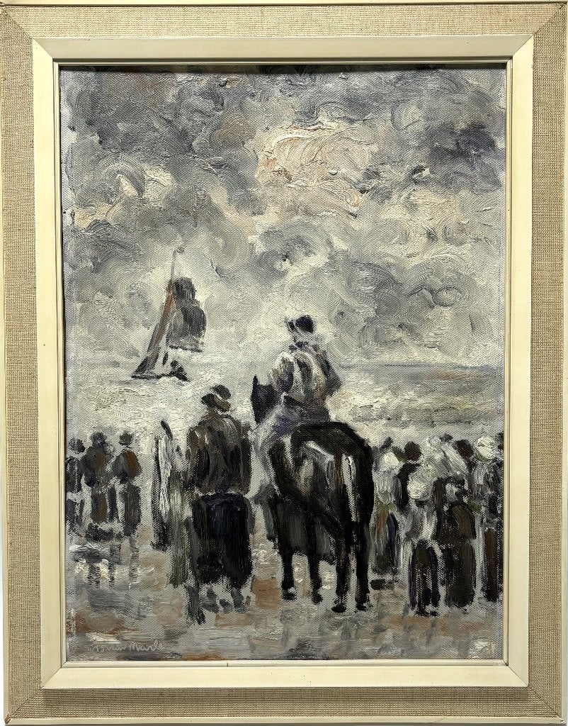 1200. Acrylschilderij, W.B. van Marle – strand tafereel, Ophalen