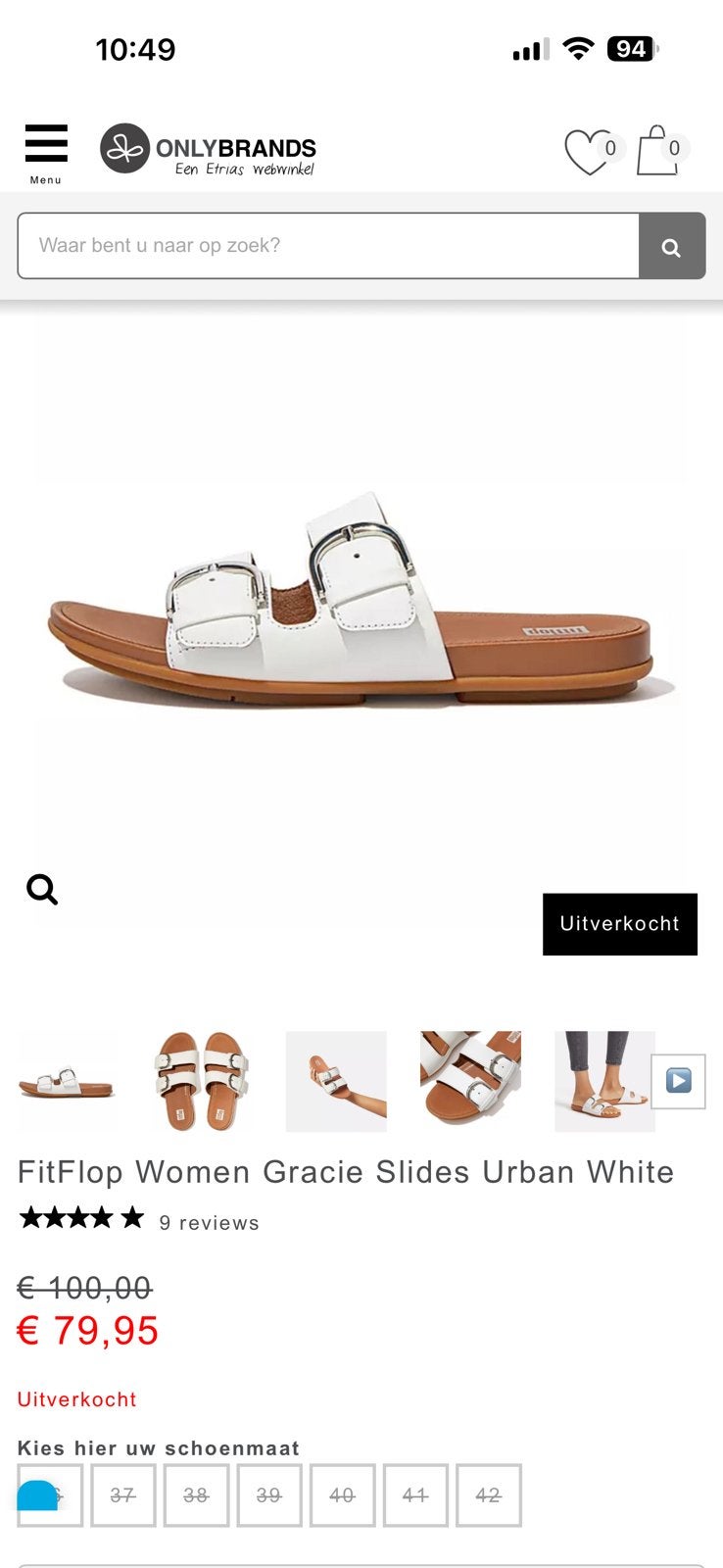 Fitflop slippers maat 38 wit leer nieuwstaat, Ophalen of Verzenden, Zo goed als nieuw, Wit
