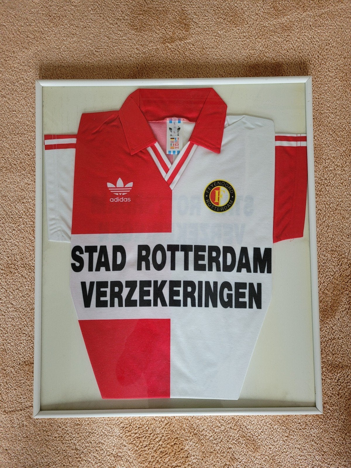 Ingelijst Feyenoord shirt - Stad Rotterdam Verzekeringen, Verzamelen, Ophalen of Verzenden, Gebruikt, Feyenoord, Shirt