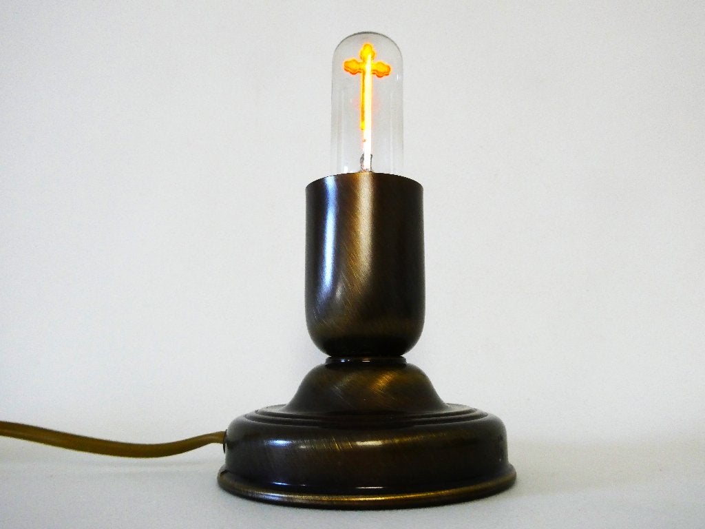 Tafellamp crucifix lamp op messing voet tafellamp kruis lamp, Ophalen of Verzenden