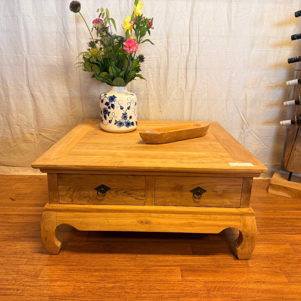 opium tafel - teak - 90 x 90 cm met 2 lades - Gratis bezorgd, TTM Wonen, Meubels – (Perzische) Tapijten en Woonaccessoires, 50 tot 100 cm