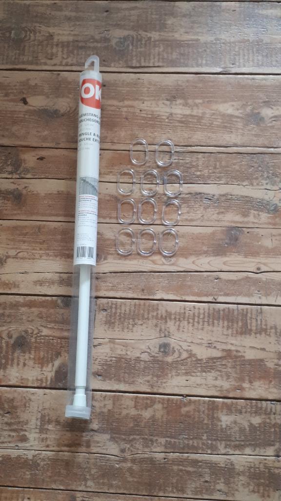 ZGAN: Douchegordijnstang wit 75-125 cm + 11 ringen, Huis en Inrichting, Badkamer | Badtextiel en Accessoires, Ophalen of Verzenden