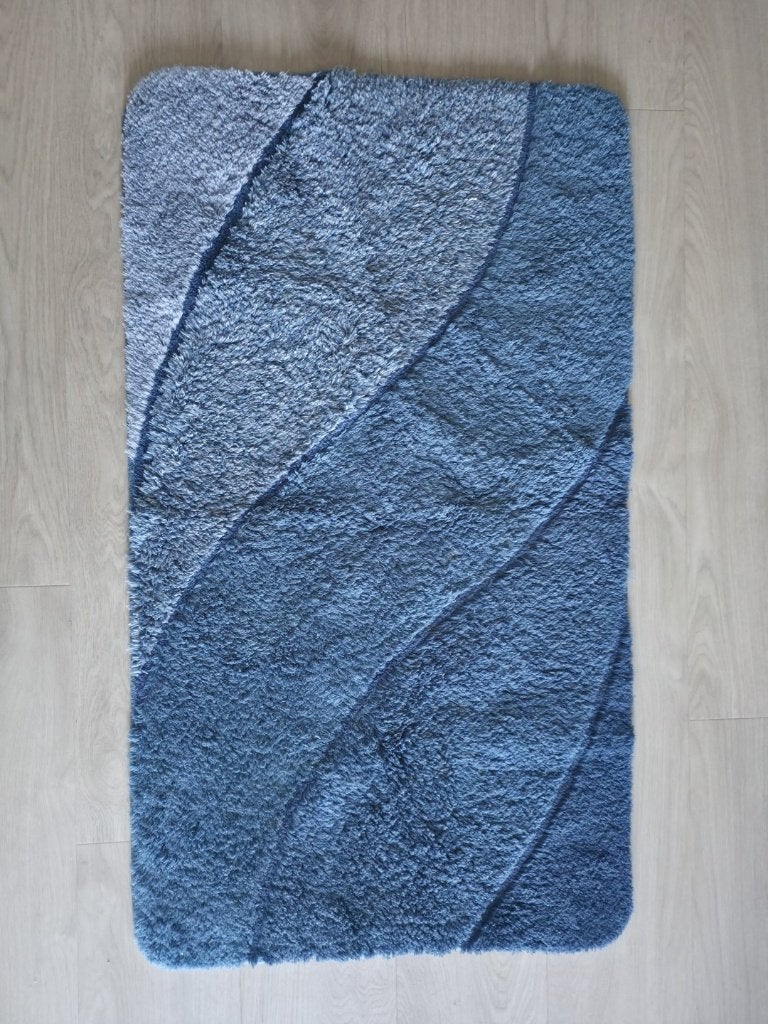 Grote blauwe badmat met geometrisch patroon – 120  70 cm, 100 tot 150 cm, Blauw, Zo goed als nieuw, Rechthoekig
