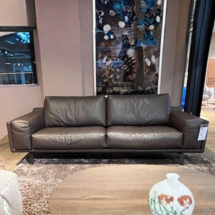 Leolux 2 Zitsbank Bellice Bruin Leer, Ophalen, Design, 150 tot 200 cm, Rechte bank