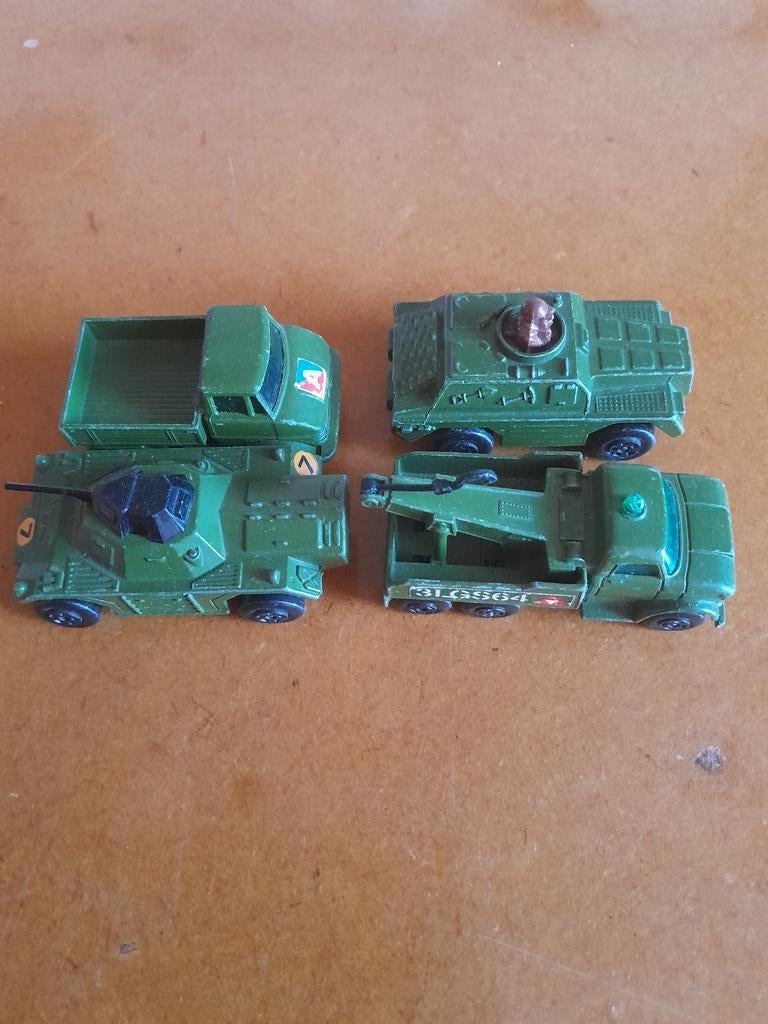 4 Vintage Matchbox Legervoertuigen - Groen Metaal, Ophalen of Verzenden, Gebruikt