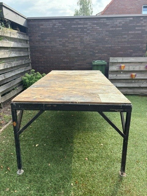 Grote zware stalen werkbank 240  118 cm, Ophalen, Gebruikt, 170 cm of meer
