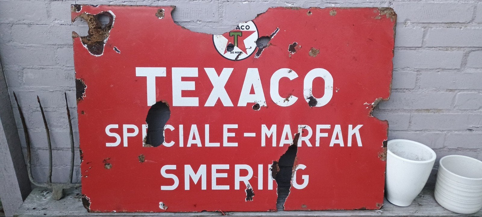 Origineel Vintage Texaco Emaille Bord – Speciale Marfak Smer, Ophalen of Verzenden