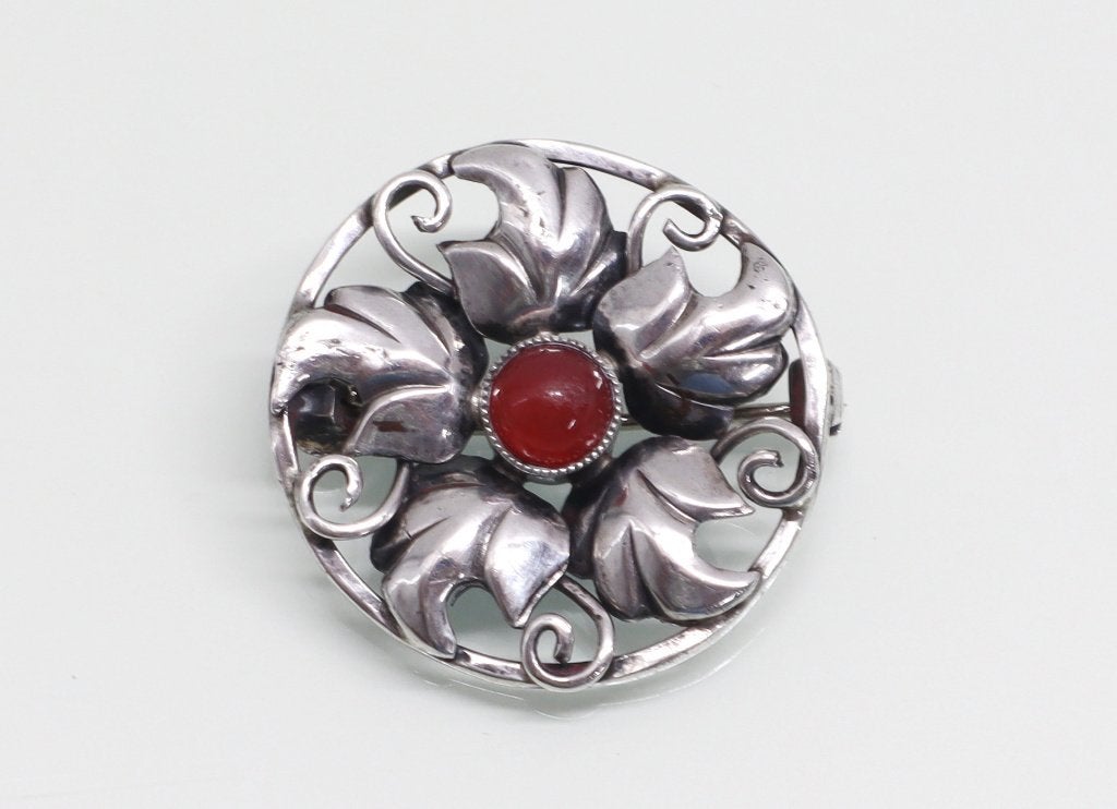 Vintage zilveren broche carneool Joseph Kahn Denemarken, Ophalen of Verzenden, Zilver, Broche, Met edelsteen