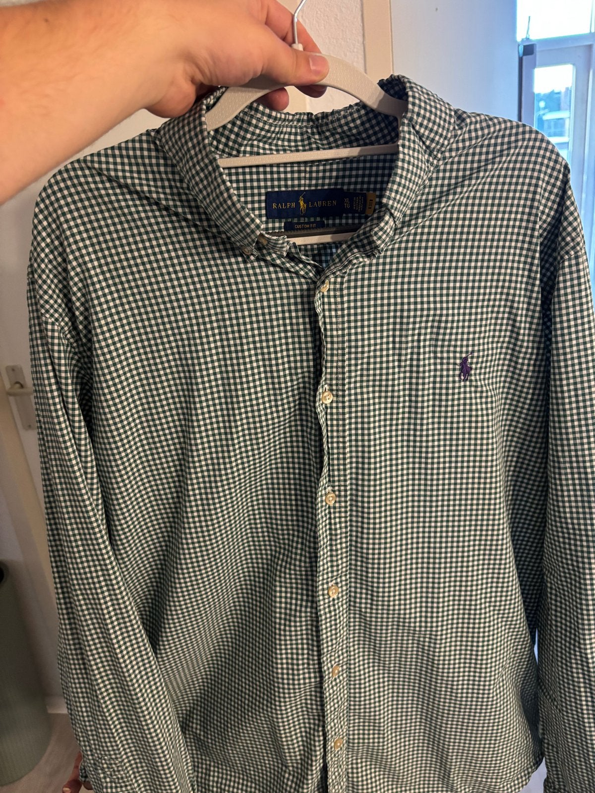 Ralph Lauren Custom Fit overhemd groen/wit geruit XL, Kleding | Heren, Overhemden, Ophalen of Verzenden, Zo goed als nieuw, Groen