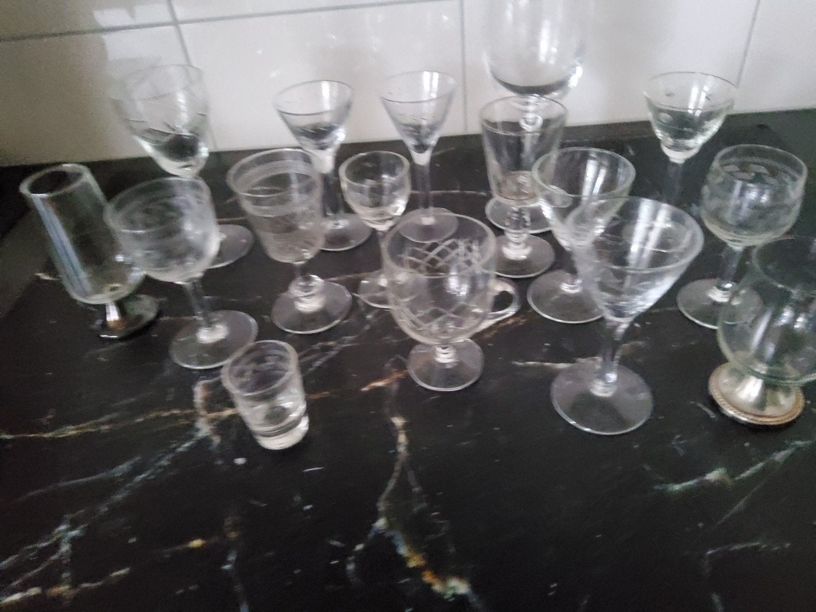 Diverse oude glasjes - set van verschillende glazen, Antiek en Kunst, Ophalen